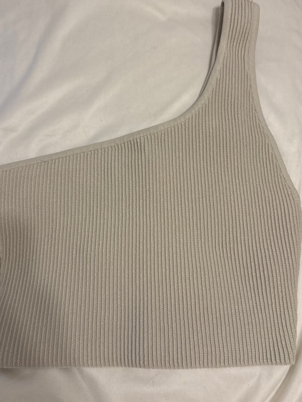 Babaton One-Shoulder Ribbed Crop Top in Light Beige